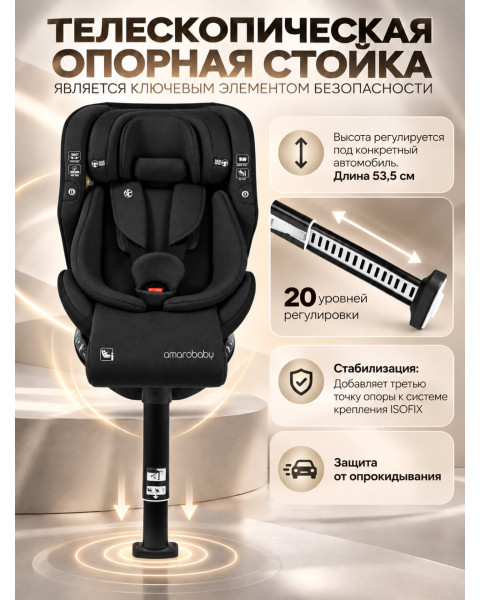 Автокресло с опорной ногой Amarobaby Security, i-Size, для детей 40-150 см, чёрный