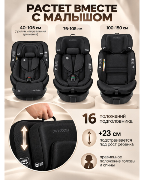 Автокресло с опорной ногой Amarobaby Security, i-Size, для детей 40-150 см, чёрный
