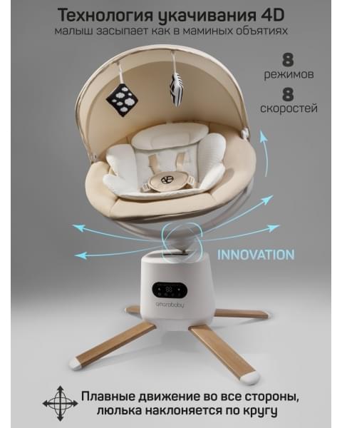 Качели электронные детские Amarobaby Jolly swing, молочный, белый вкладыш