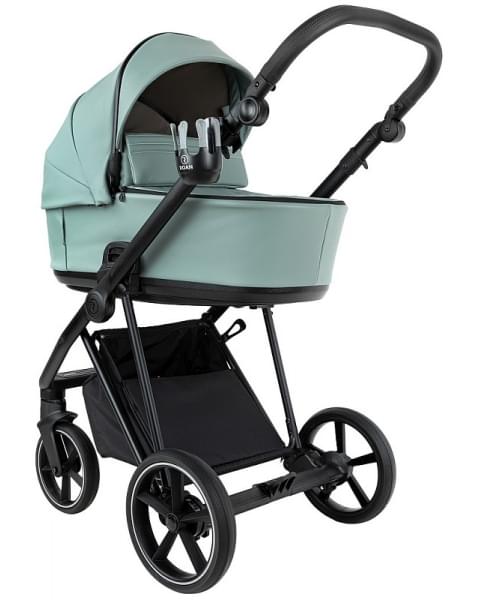 Детская коляска Roan Sol Vintage Leather 2.0 3 в 1 с автокреслом Tutis Elo Lux Edusky Black SL/13/L Misti Mint/Grey/руч. Серый