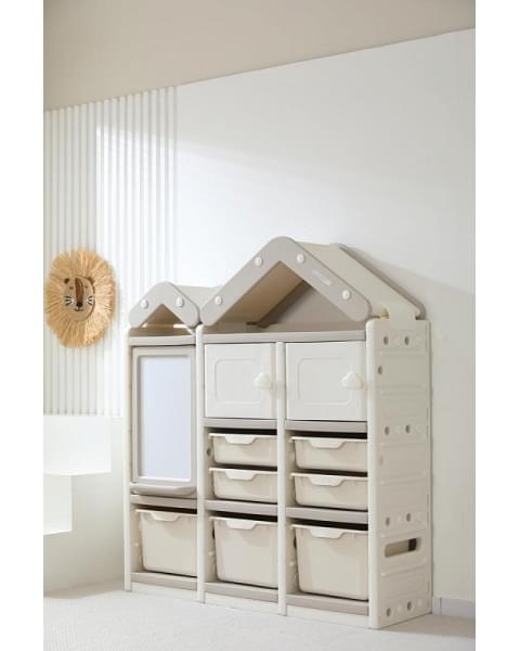 Стеллаж для игрушек UNIX Kids House 7 ящиков, 2 полки с дверцей Grey