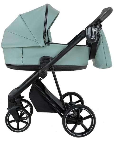 Детская коляска Roan Sol Vintage Leather 2.0 3 в 1 с автокреслом Tutis Elo Lux Edusky Black SL/13/L Misti Mint/Grey/руч. Серый