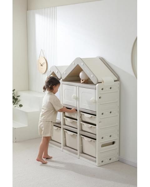 Стеллаж для игрушек UNIX Kids House 7 ящиков, 2 полки с дверцей Grey