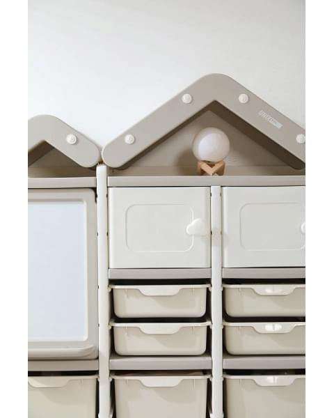 Стеллаж для игрушек UNIX Kids House 7 ящиков, 2 полки с дверцей Grey