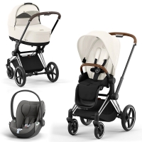 Cybex Priam IV 3 в 1 шасси Chrome Brown, Off White (Белый) + Cloud T i-Size
