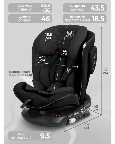 Автокресло группа 0123 (0-36) Sweet Baby Crosstour HB636 360 SPS Isofix Black