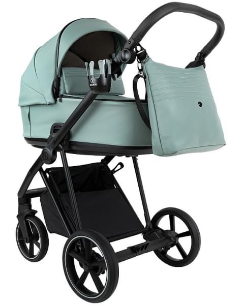 Детская коляска Roan Sol Vintage Leather 2.0 3 в 1 с автокреслом Tutis Elo Lux Edusky Black SL/13/L Misti Mint/Grey/руч. Серый