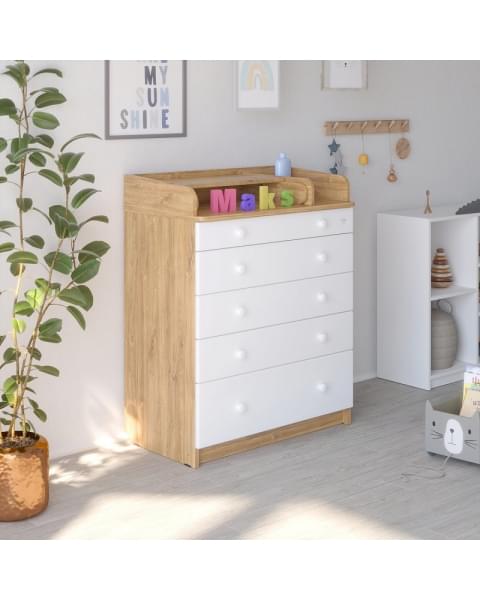 Детский пеленальный комод Атон М MAKS ЛДСП 80/5 с органайзером дуб канзас-белый