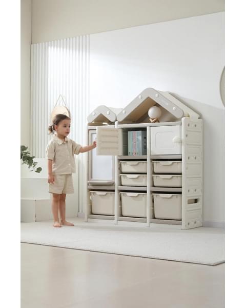 Стеллаж для игрушек UNIX Kids House 7 ящиков, 2 полки с дверцей Grey