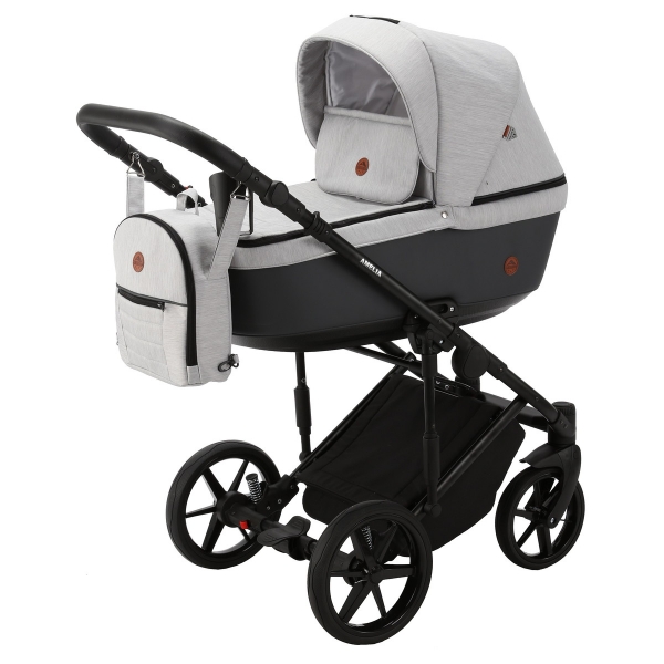 Детская коляска Adamex Amelia 2 в 1 AM266-TIP (СВ.СЕР.ТК.+Т.СЕР. КОЖА)