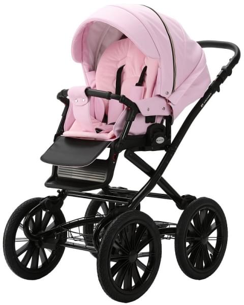Детская коляска Adamex Chantal Retro Deluxe 3 в 1 C132B (РОЗОВ.ЗЕФИР 100% КОЖА-ЗОЛОТО.МОЛНИИ)