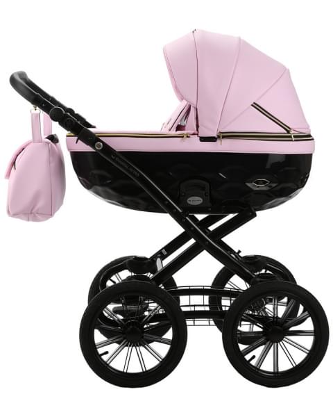 Детская коляска Adamex Chantal Retro Deluxe 3 в 1 C132B (РОЗОВ.ЗЕФИР 100% КОЖА-ЗОЛОТО.МОЛНИИ)