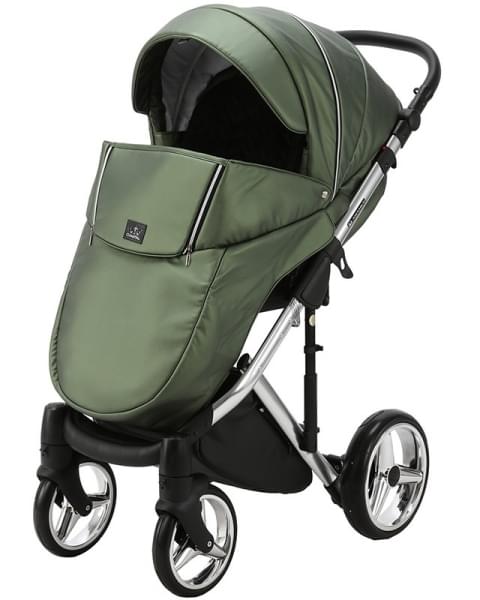 Детская коляска Adamex Chantal Special Edition Deluxe 2 в 1 С121 (ЗЕЛЕН.ПЕРЛ.КОЖА+ХРОМ РАМА)