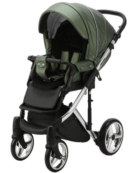 Детская коляска Adamex Chantal Special Edition Deluxe 2 в 1 С121 (ЗЕЛЕН.ПЕРЛ.КОЖА+ХРОМ РАМА)