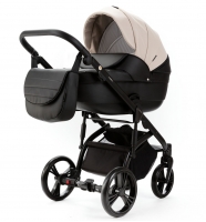 Детская коляска Adamex Lanti Deluxe 2 в 1 LN-SD110 (СВ.БЕЖ.КОЖА + ЧЕРН. КОЖА)