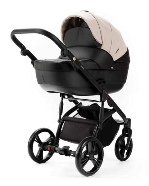 Детская коляска Adamex Lanti Deluxe 2 в 1 LN-SD110 (СВ.БЕЖ.КОЖА + ЧЕРН. КОЖА)