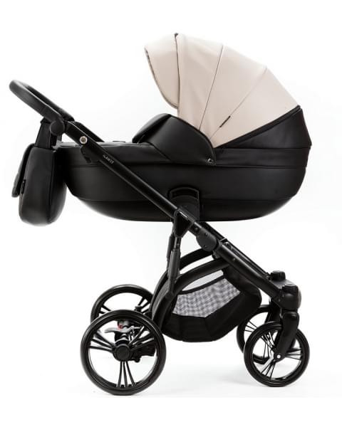 Детская коляска Adamex Lanti Deluxe 2 в 1 LN-SD110 (СВ.БЕЖ.КОЖА + ЧЕРН. КОЖА)