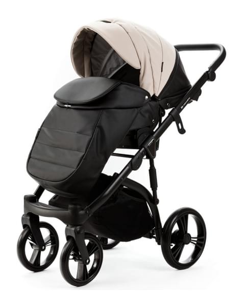 Детская коляска Adamex Lanti Deluxe 2 в 1 LN-SD110 (СВ.БЕЖ.КОЖА + ЧЕРН. КОЖА)