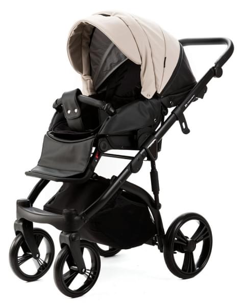 Детская коляска Adamex Lanti Deluxe 2 в 1 LN-SD110 (СВ.БЕЖ.КОЖА + ЧЕРН. КОЖА)
