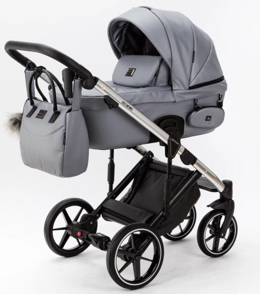 Детская коляска Adamex Lumi Air SE Deluxe 2 в 1 L-SM507 (СЕРАЯ ПЕРЛ. КОЖА+ХРОМ РАМА)