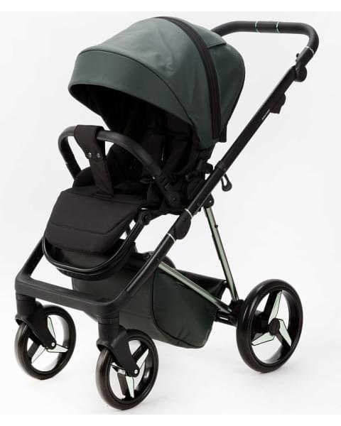 Детская коляска Adamex Quantum Superstar Deluxe 3 в 1 Q-STAR140-K (Т.ЗЕЛЕН.КОЖА+Т.ЗЕЛЕН.ДНО+ХРОМ.РАМА)