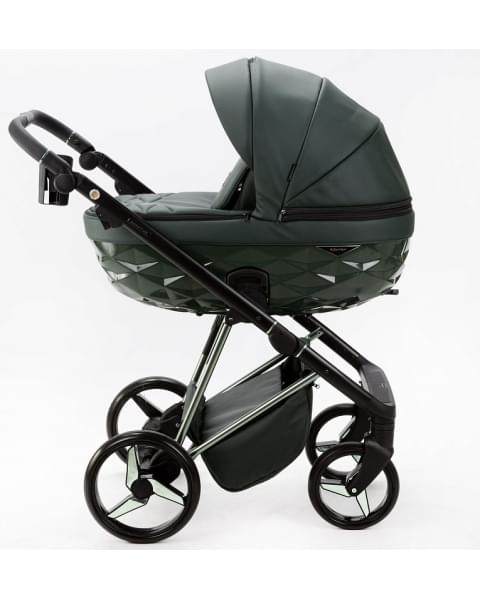 Детская коляска Adamex Quantum Superstar Deluxe 3 в 1 Q-STAR140-K (Т.ЗЕЛЕН.КОЖА+Т.ЗЕЛЕН.ДНО+ХРОМ.РАМА)