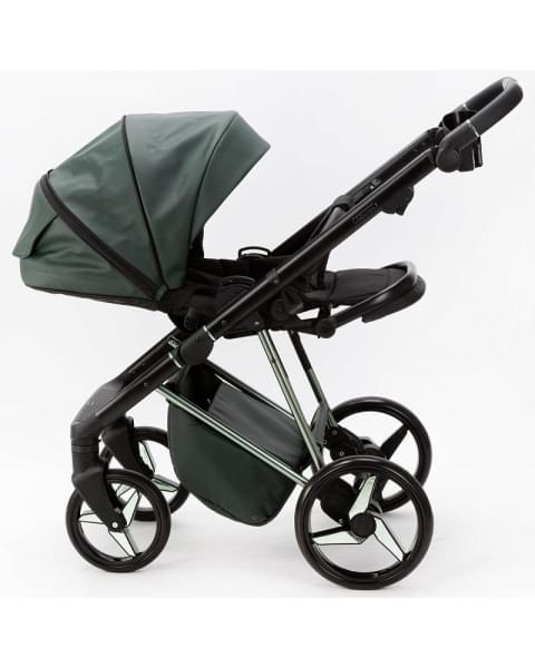 Детская коляска Adamex Quantum Superstar Deluxe 3 в 1 Q-STAR140-K (Т.ЗЕЛЕН.КОЖА+Т.ЗЕЛЕН.ДНО+ХРОМ.РАМА)
