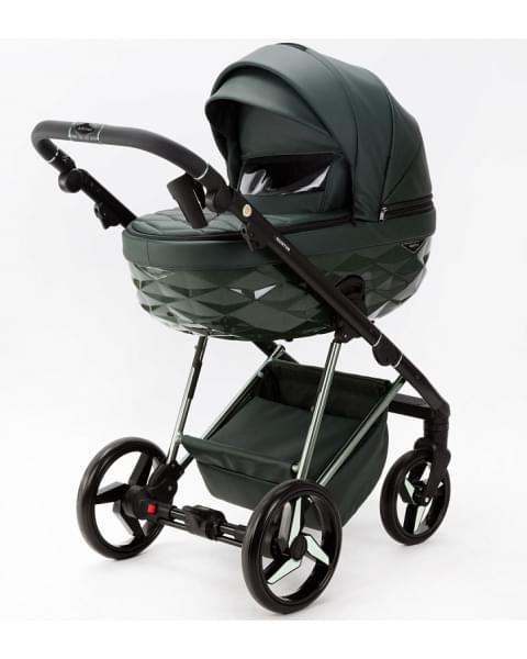 Детская коляска Adamex Quantum Superstar Deluxe 3 в 1 Q-STAR140-K (Т.ЗЕЛЕН.КОЖА+Т.ЗЕЛЕН.ДНО+ХРОМ.РАМА)