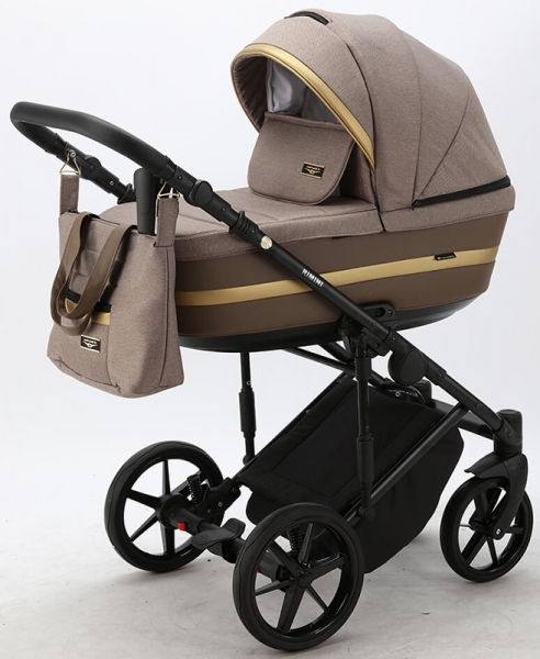 Детская коляска Adamex Rimini 2 в 1 RI15-TIP БЕЖ+КОРИЧНЕВ.КОЖА+ЗОЛОТО ОТДЕЛКА