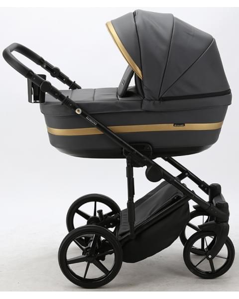 Детская коляска Adamex Rimini Deluxe 2 в 1 RI210 Т.СЕР.КОЖА+ЗОЛОТО.ОТДЕЛКА
