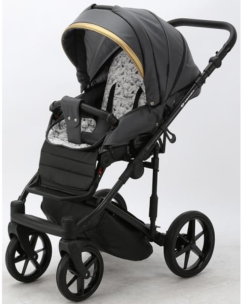 Детская коляска Adamex Rimini Deluxe 2 в 1 RI210 Т.СЕР.КОЖА+ЗОЛОТО.ОТДЕЛКА