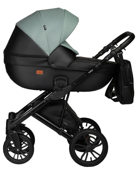 Детская коляска Indigo Mio Eco 2 в 1 05 черная кожа+шалфей кожа
