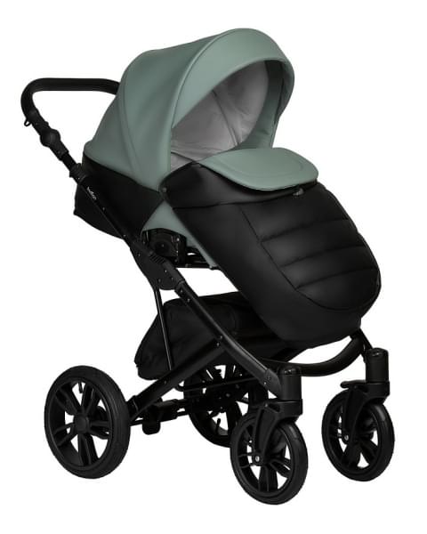 Детская коляска Indigo Mio Eco 2 в 1 05 черная кожа+шалфей кожа
