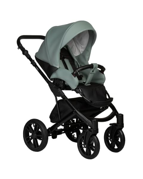 Детская коляска Indigo Mio Eco 2 в 1 05 черная кожа+шалфей кожа