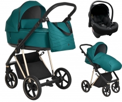 Детская коляска Roan Sol Luxury 3 в 1 с автокреслом Tutis Elo Lux EduSky Black RSL/4045 Deep Lake/Gold