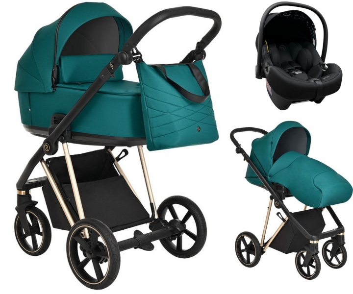 Детская коляска Roan Sol Luxury 3 в 1 с автокреслом Tutis Elo Lux EduSky Black RSL/4045 Deep Lake/Gold