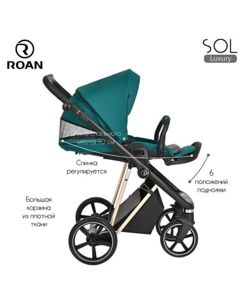 Детская коляска Roan Sol Luxury 3 в 1 с автокреслом Tutis Elo Lux EduSky Black RSL/4045 Deep Lake/Gold