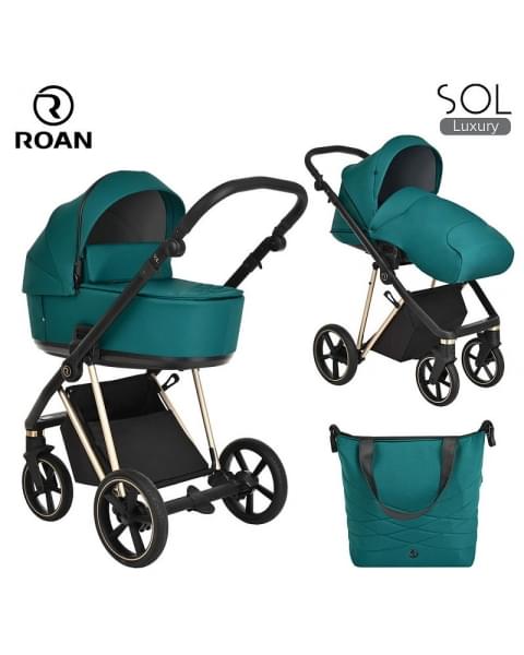Детская коляска Roan Sol Luxury 3 в 1 с автокреслом Tutis Elo Lux EduSky Black RSL/4045 Deep Lake/Gold