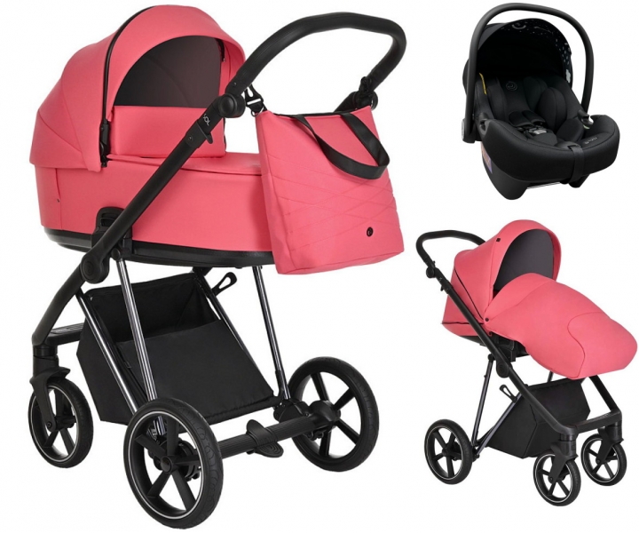 Детская коляска Roan Sol Luxury 3 в 1 с автокреслом Tutis Elo Lux EduSky Black RSL/4048 Viva Magenta/Nikiel