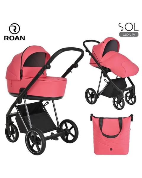 Детская коляска Roan Sol Luxury 3 в 1 с автокреслом Tutis Elo Lux EduSky Black RSL/4048 Viva Magenta/Nikiel