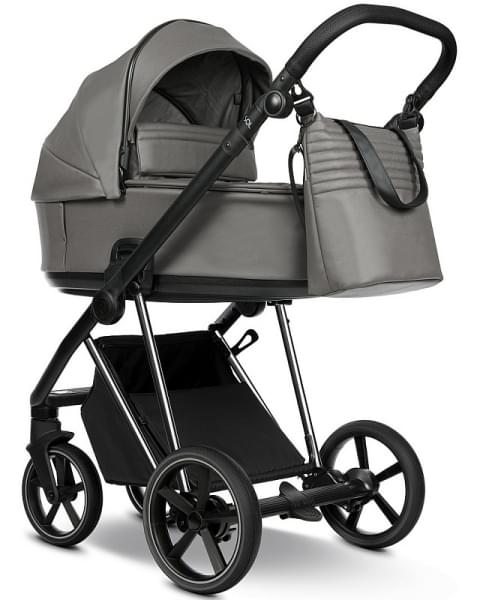 Детская коляска Roan Sol Vintage Luxury Leather 3 в 1 с автокреслом Tutis Elo Lux EduSky Black VEGA88DB Glacier Gray/Nickel/руч.Black