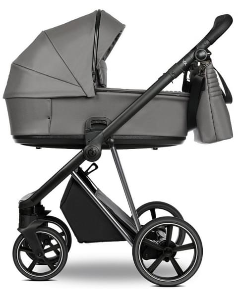 Детская коляска Roan Sol Vintage Luxury Leather 3 в 1 с автокреслом Tutis Elo Lux EduSky Black VEGA88DB Glacier Gray/Nickel/руч.Black