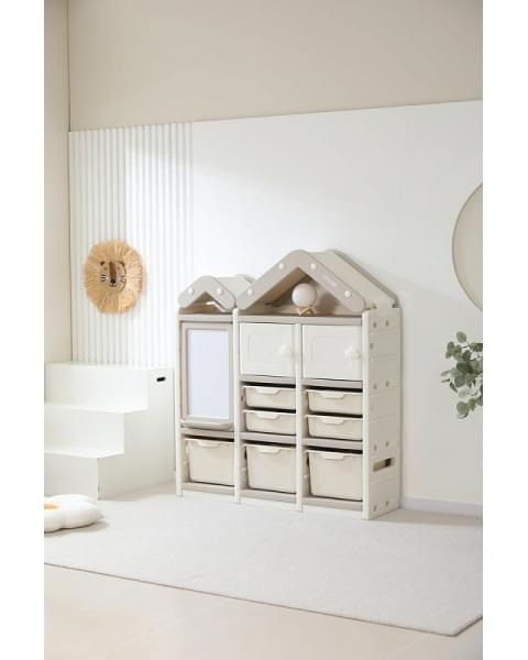 Стеллаж для игрушек UNIX Kids House 7 ящиков, 2 полки с дверцей Grey