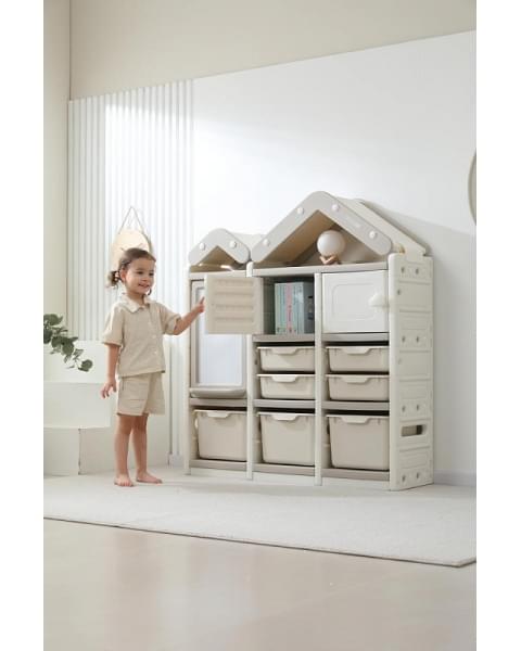 Стеллаж для игрушек UNIX Kids House 7 ящиков, 2 полки с дверцей Grey