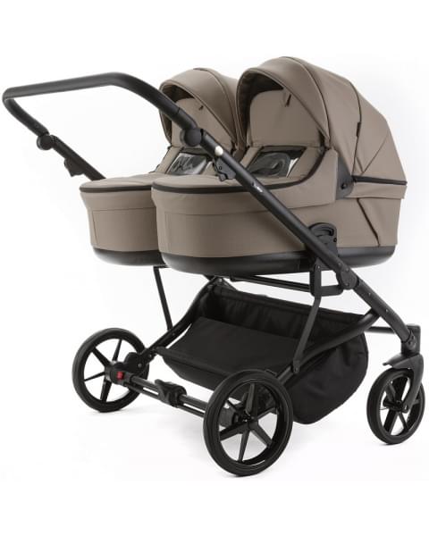 Детская коляска для двойни Adamex Leo Duo Deluxe 3 в 1 DUO-SA9 (Т.БЕЖЕВАЯ КОЖА)