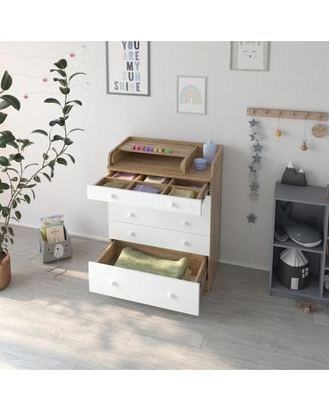 Детский пеленальный комод Атон М MAKS ЛДСП 80/5 с органайзером дуб канзас-белый