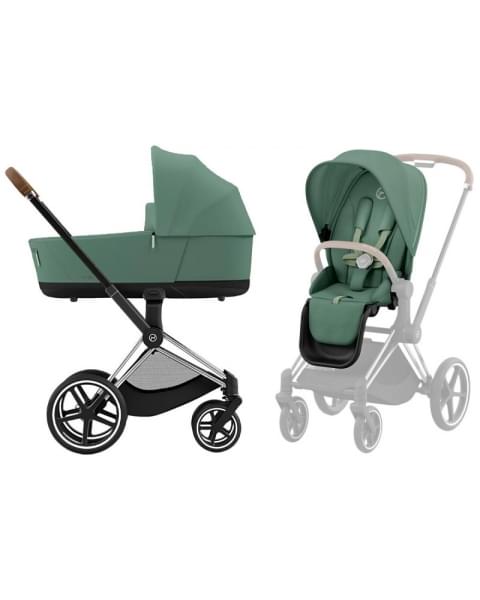 Коляска 3 в 1 Cybex Priam IV Chrome Brown complete и автокресло Aton B2 i-Size Bay Blue Leaf Green