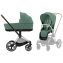 Коляска 3 в 1 Cybex Priam IV Chrome Brown complete и автокресло Aton B2 i-Size Bay Blue Leaf Green