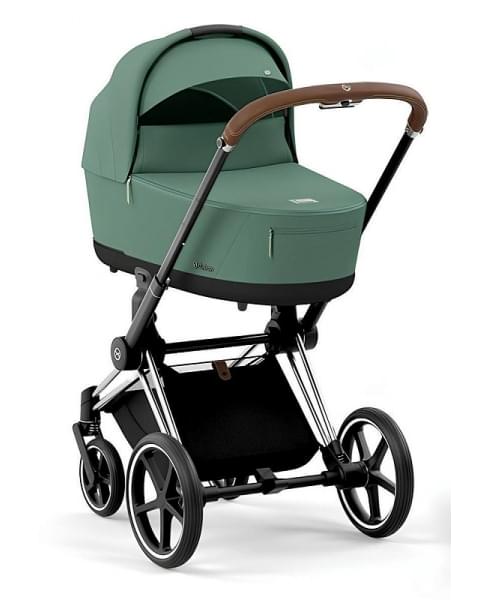 Коляска 3 в 1 Cybex Priam IV Chrome Brown complete и автокресло Aton B2 i-Size Bay Blue Leaf Green