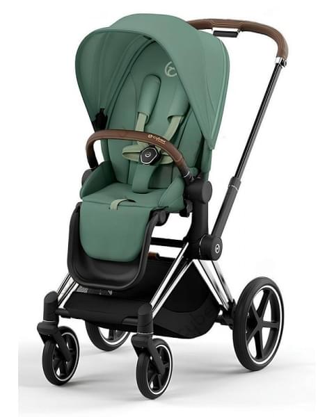 Коляска 3 в 1 Cybex Priam IV Chrome Brown complete и автокресло Aton B2 i-Size Bay Blue Leaf Green